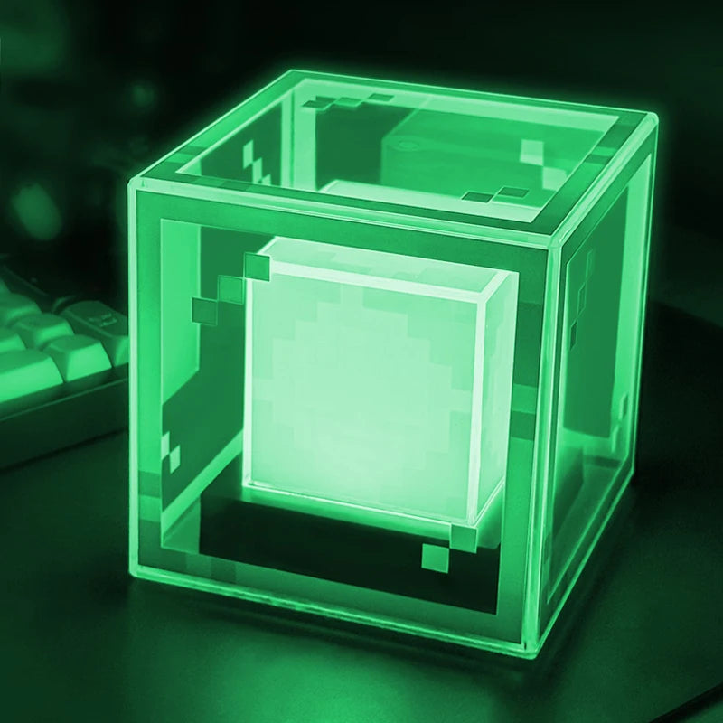 Pixel-Style Beacon Lamp Desktop Night Light Glowing Computer Atmosphere Game Ornament Gift Rechargeable Decorative Illumination