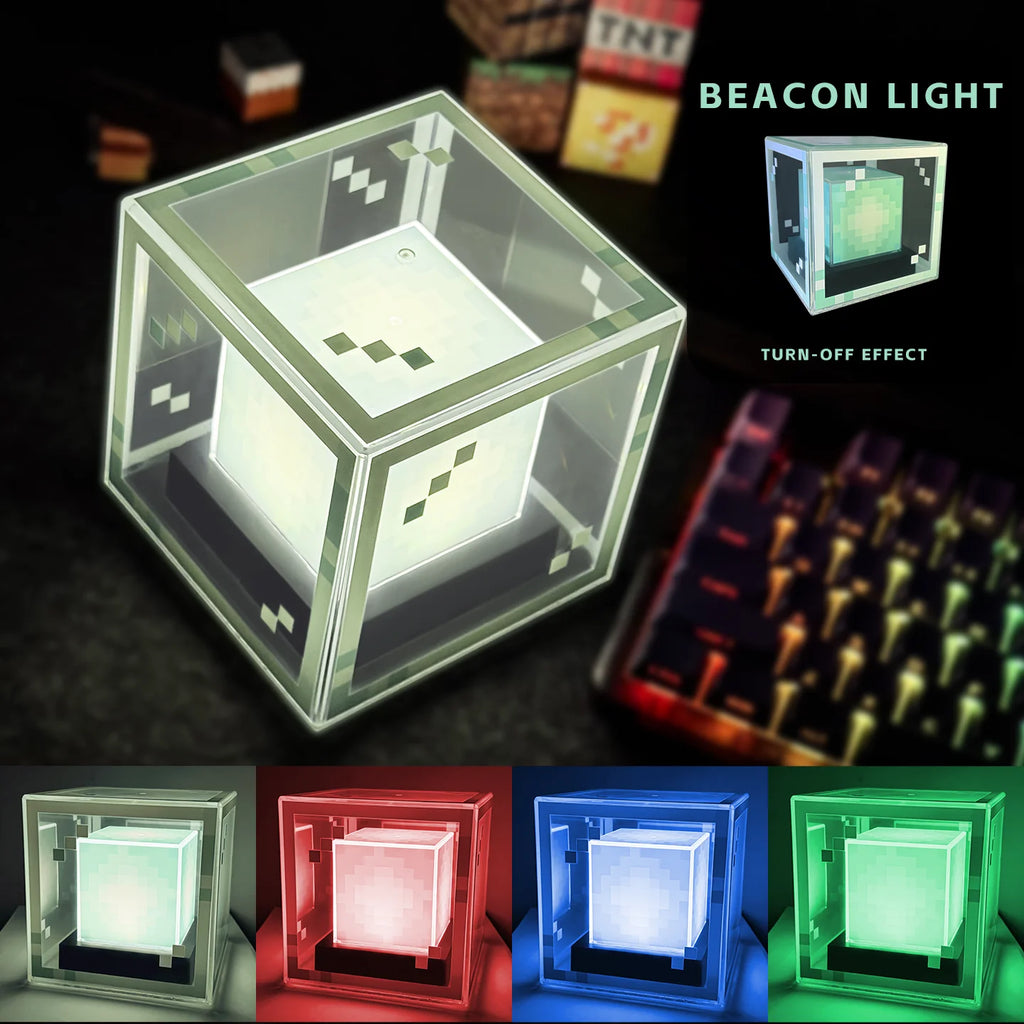 Pixel-Style Beacon Lamp Desktop Night Light Glowing Computer Atmosphere Game Ornament Gift Rechargeable Decorative Illumination